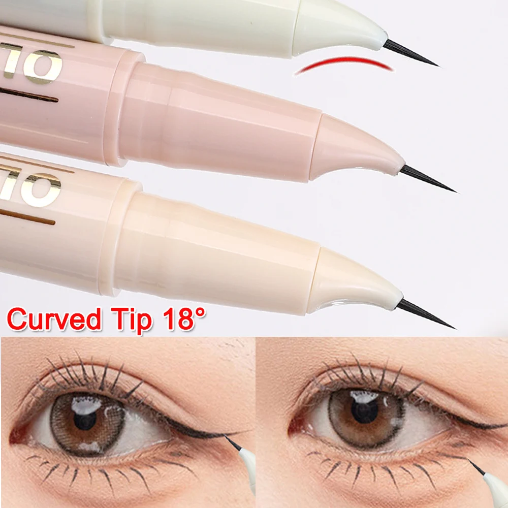 Ultra-Dunne Eyeliner Pen Waterdichte Controle Inkt Focus Gebogen Tip 18 ° Eyeliner Niet Vegen Eyeliner Lagere Wimper Potlood Make-Up