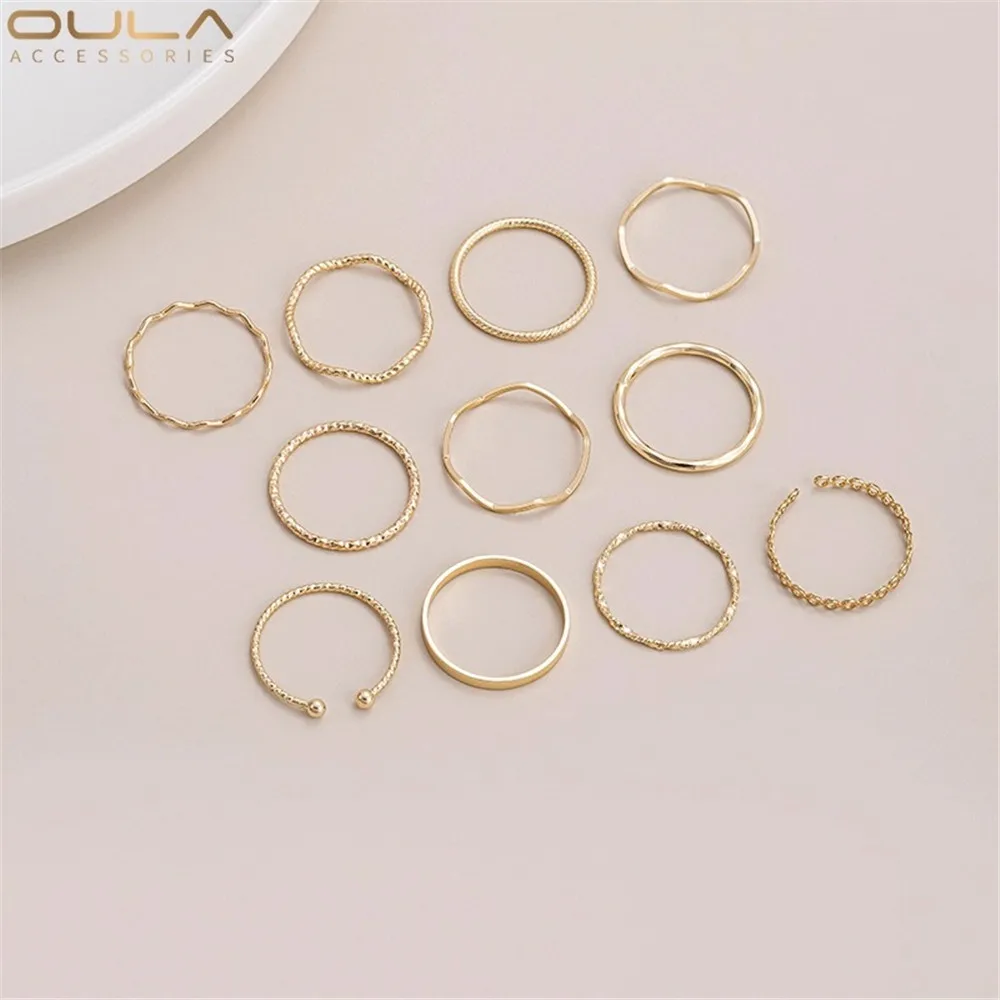

1pcs 14K Copper Gold Color Floral Wave Ring, Simple Ins-style Ring Combination Tail Ring, Diy Women's Trendy Ring Band