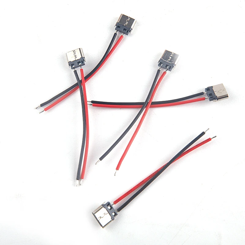 5pcs/set USB Type-C 2pin Welding Wire Female Socket Connector Cable 20V 3A Charger Port For Mobile Phone Electronic Toy Charging