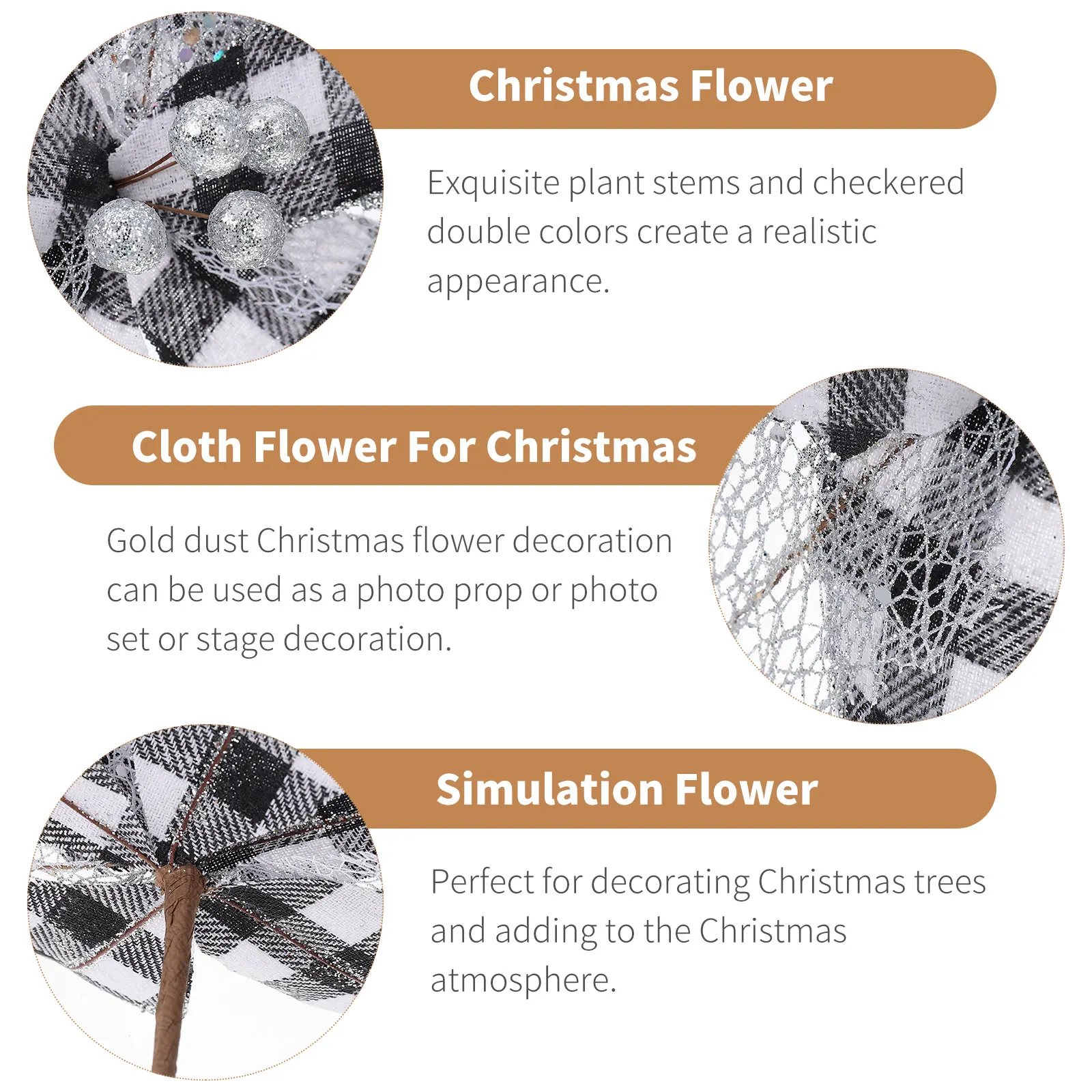 

4Pcs Christmas Flower Decor Glitter Simulation Cloth Flowers for Christmas Tree Holiday Wedding Party Home Xmas Ornament