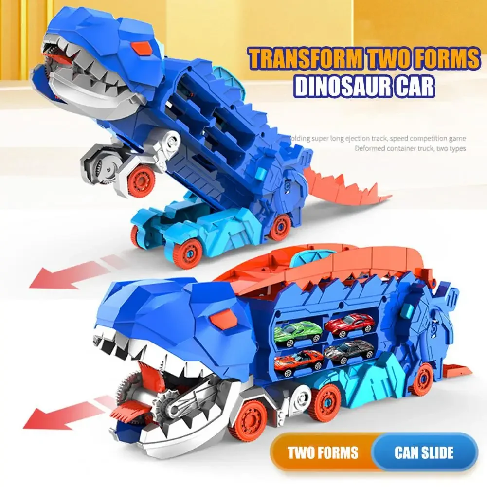 Transport dinosaure camion transporteur pliable coulissant 25 pouces piste de course se transforme en forme debout avec 4/12 voitures moulées sous pression jouet enfant