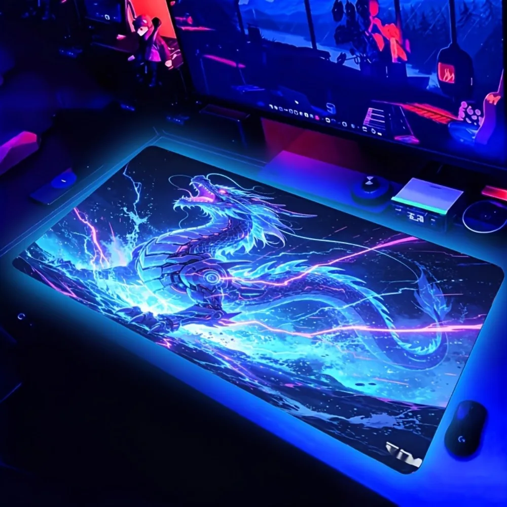 Blue mechanical dragon printed floor mat carpet with modern technology style decoração setup gamer mouse pad grande