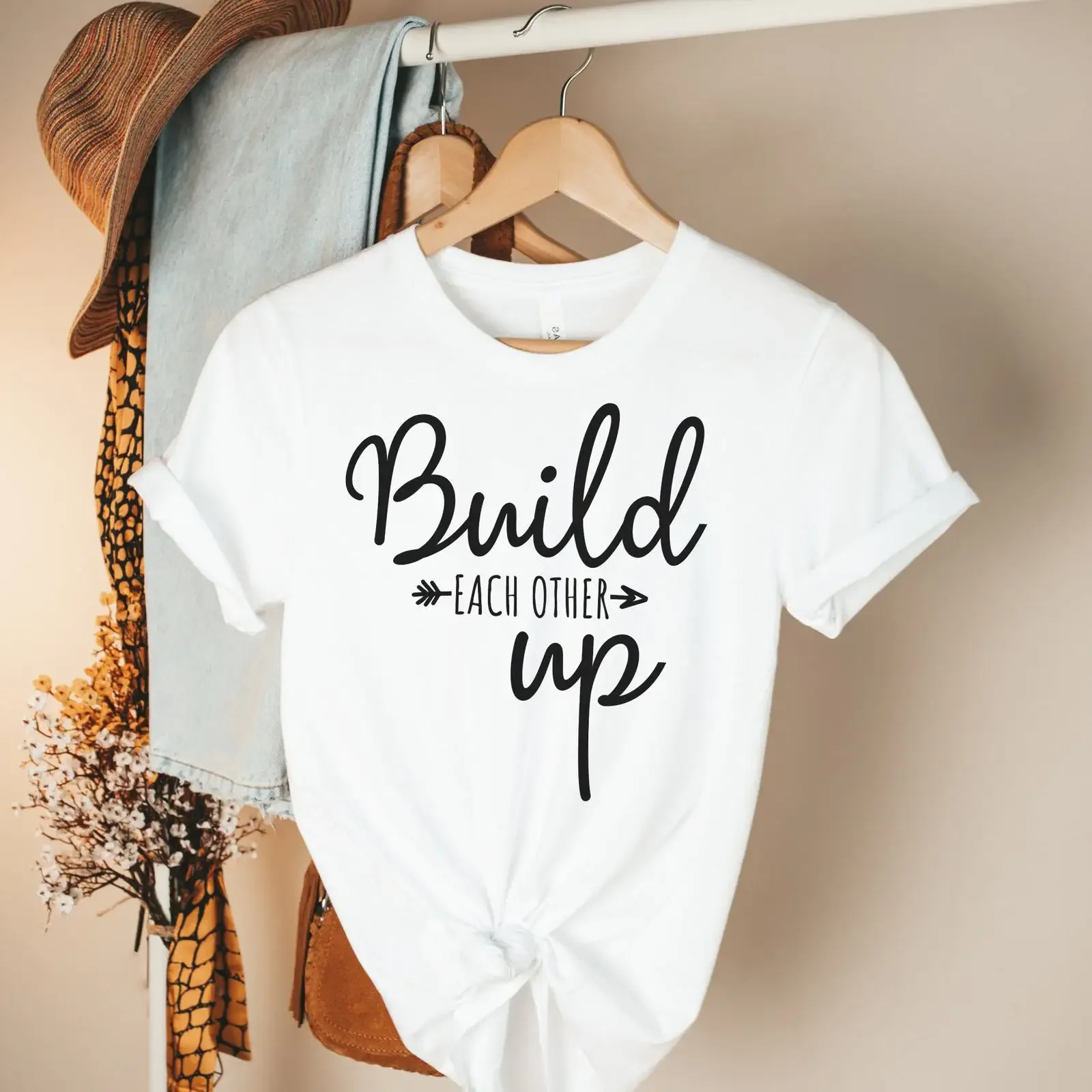 Build Each Other Up Inspirational T Shirt Motivational Christian Kind Encouragement for Her Casual Top vintage Washed
