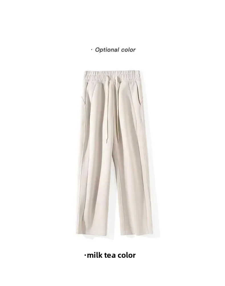 Gerade geschnittene, weit geschnittene Hose in Merlot-Lila, schlankmachend, für Frühling und Herbst, locker fallend, sportliche Jogginghose im koreanischen Stil. – Detail 31
