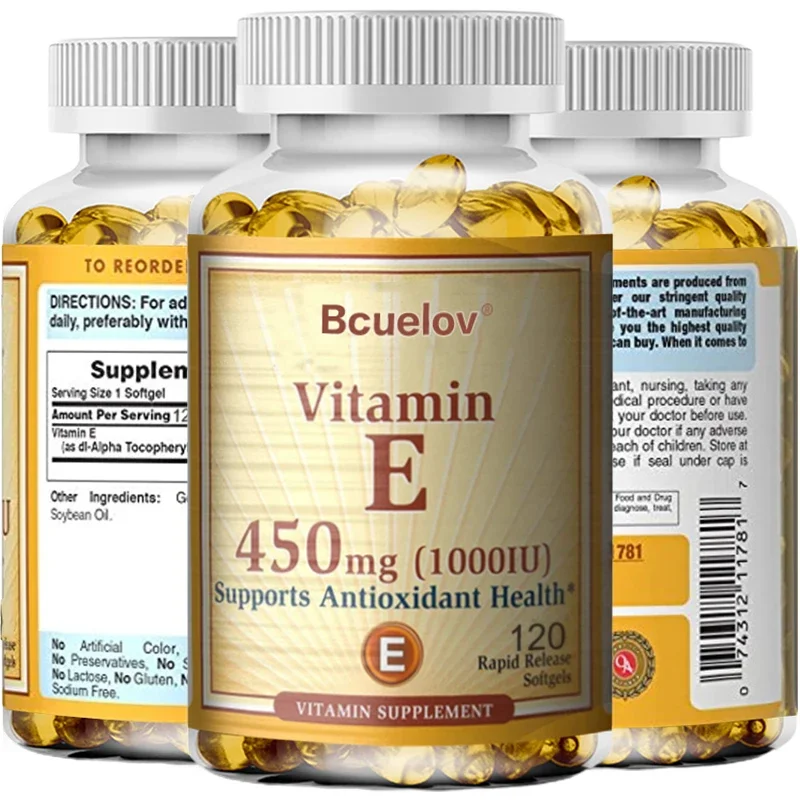 Bcuelov Vitamin E 450MG (1000 IU) Mixed Supports Immune System & Skin Nutrition - Natural Antioxidant - Gluten & Dairy Free