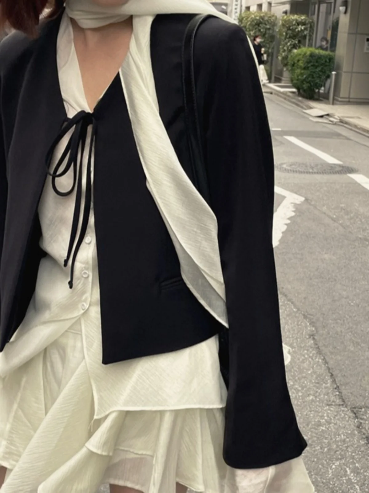 

Ele Sweet ort Suit Jaet Women's Spring New round Ne Long Sve White irt Casual Comfortable Fit Chinese Brand