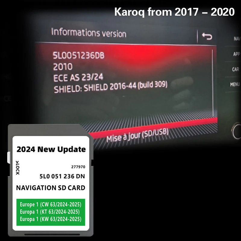 Compatibility with Karoq from 2017-2020 Germany Finland Iceland Maps Sat NAV Memory 32GB Card