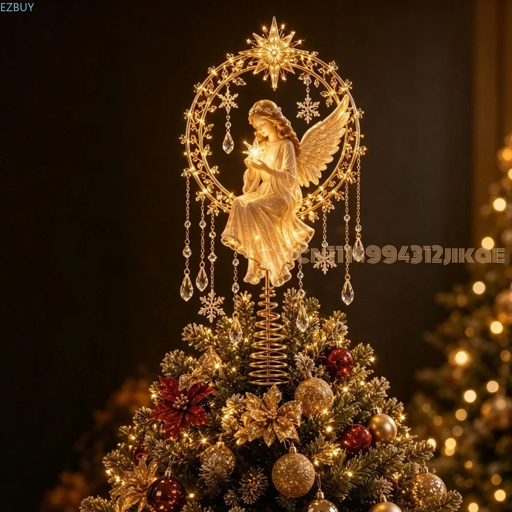 Lighted Memorial Christmas Tree Topper Collection, Angel,Cardinal & Reindeer Designs with Warm Glow and Crystal-Inspired Accents