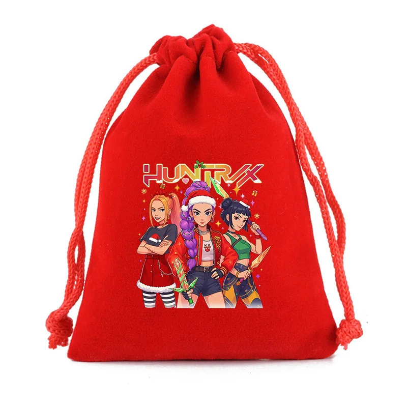Bolsa de regalo con cordón KPop Demon Hunters, bolsa organizadora de almacenamiento para fiesta de Navidad y Halloween, bolsa de aseo con bolsillo de tela, regalo de Navidad