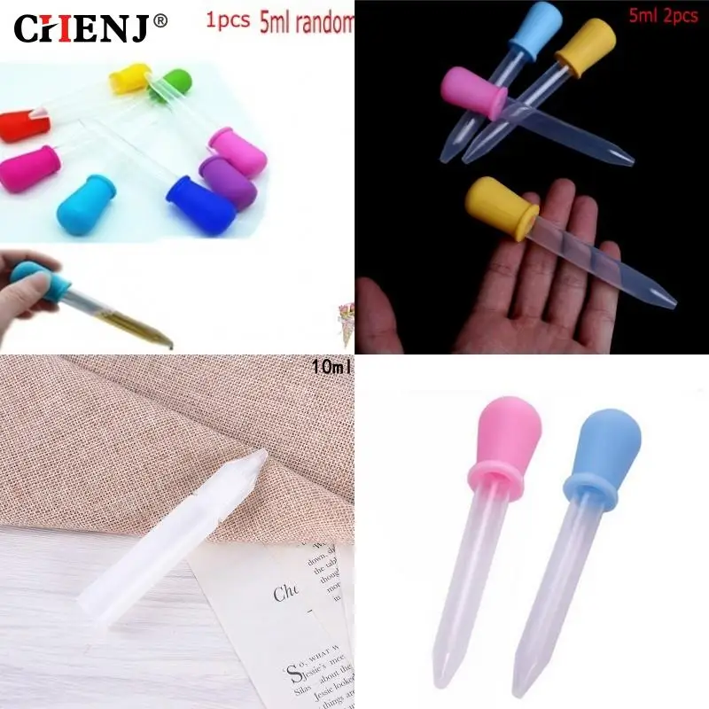 1/2pcs 5/10ML Small Silicone Plastic Feeding Medicine Liquid Eye Ear Graduated Pipette Dropper For School Lab Supplies random