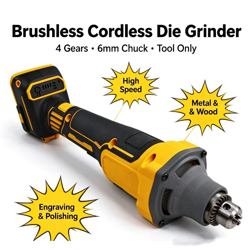 Cordless Straight Grinder Brushless Electric Die Grinder 4 Speed 6mm Chuck Metal Wood Engraving Grinding Deburring Tool