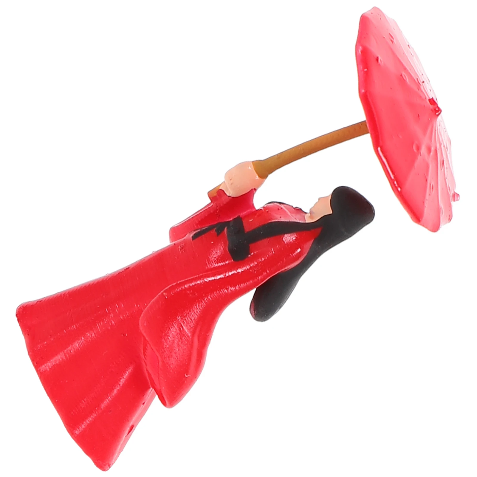 Mini Umbrella Girl Model Ancient Chinese Figurine Decorate Tabletop Resin Statue Garden Red Adornment