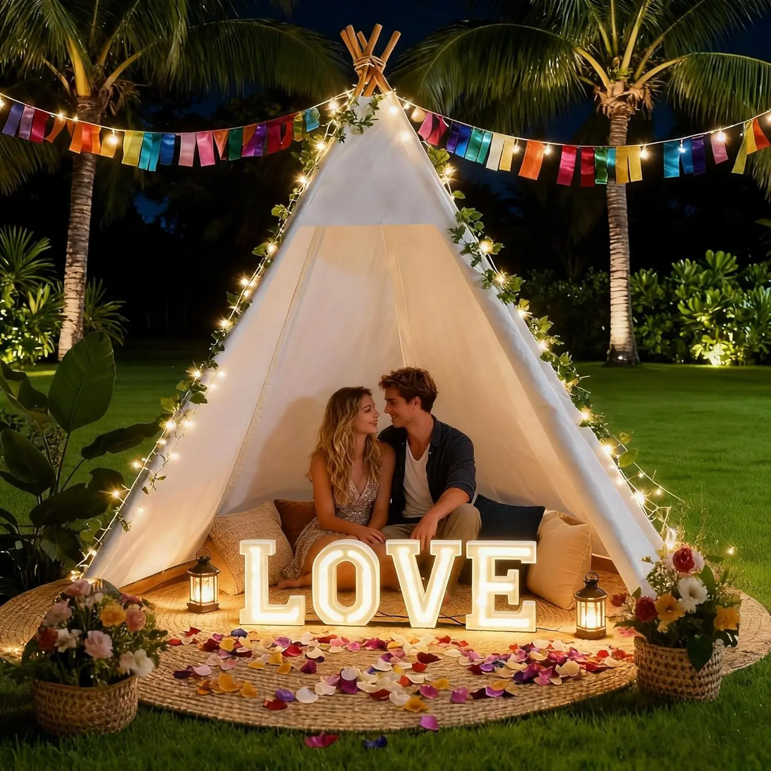 

Large 7' Teepee Tent for Adults & Kids, Indoor Outdoor Play Tent with Carry Bag, White Canvas Party Wedding Photo Prop
