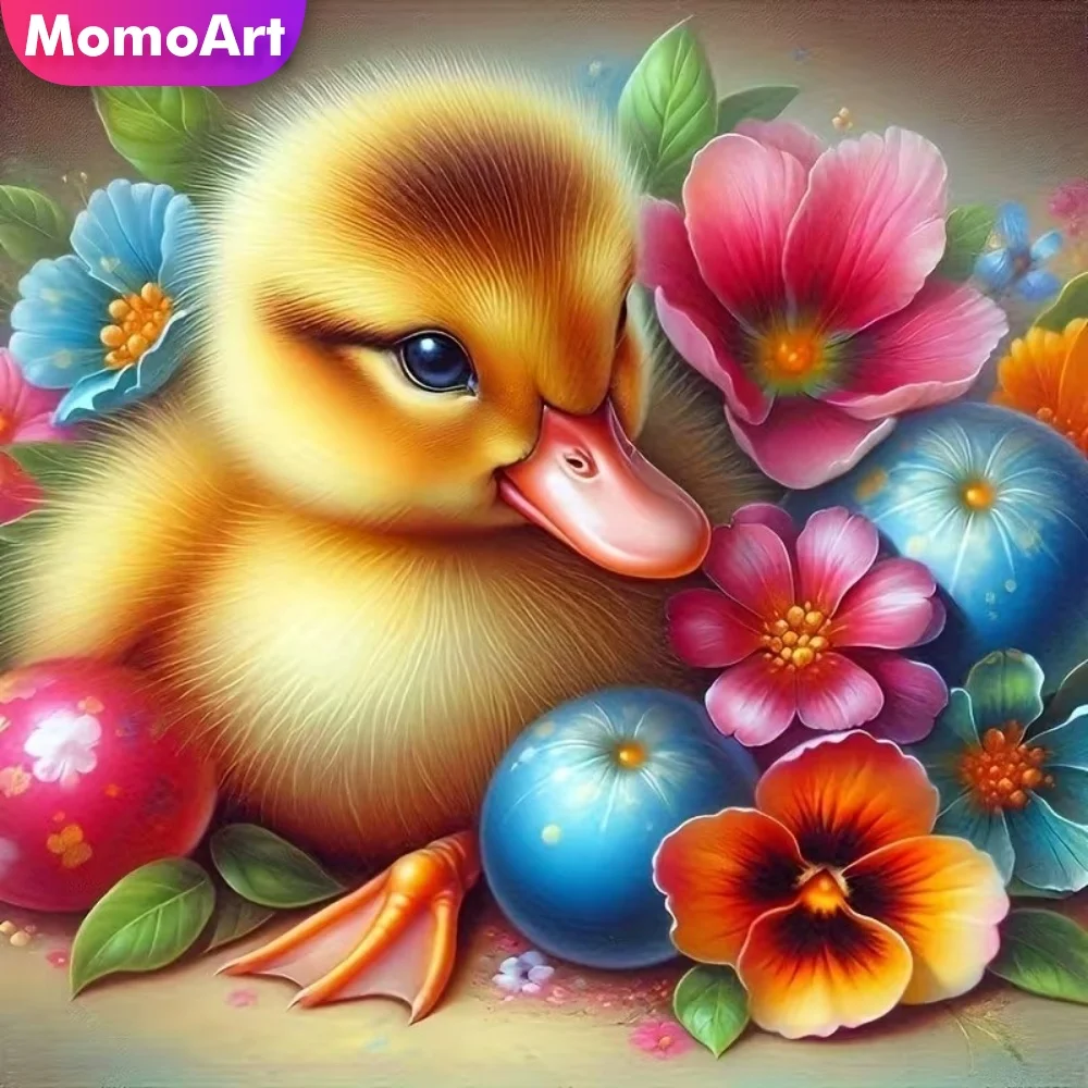 Momoart 5D DIY Diamantmalerei Ente Tier Vollquadratisch Rund Diamantmosaik Blume Acryl Bastelbedarf Deko für Zuhause