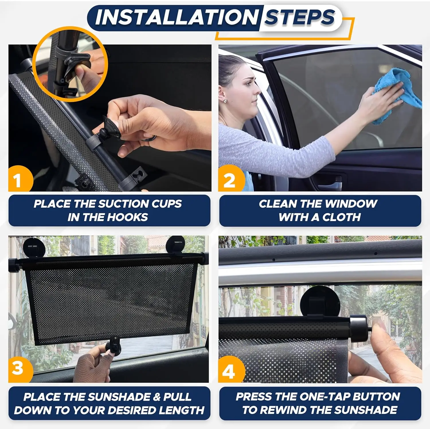 2Pcs 개폐식 차량 측면 유리 차양 롤업 차양 천공 흡입 컵 차양 자동차 용품