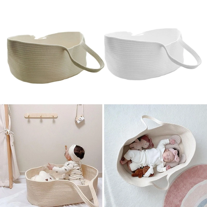 Cesta portátil para bebê moisés, cesta para carregar corda algodão, berço recém-nascido, decoração berçário