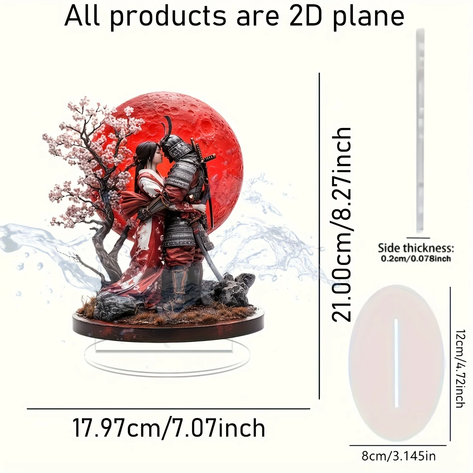 2D Flat, 1 Bohemian Acrylic Samurai and Geisha Statue - Versatile Home and Window Decoration, Suitable for Parties, Desktop Disp