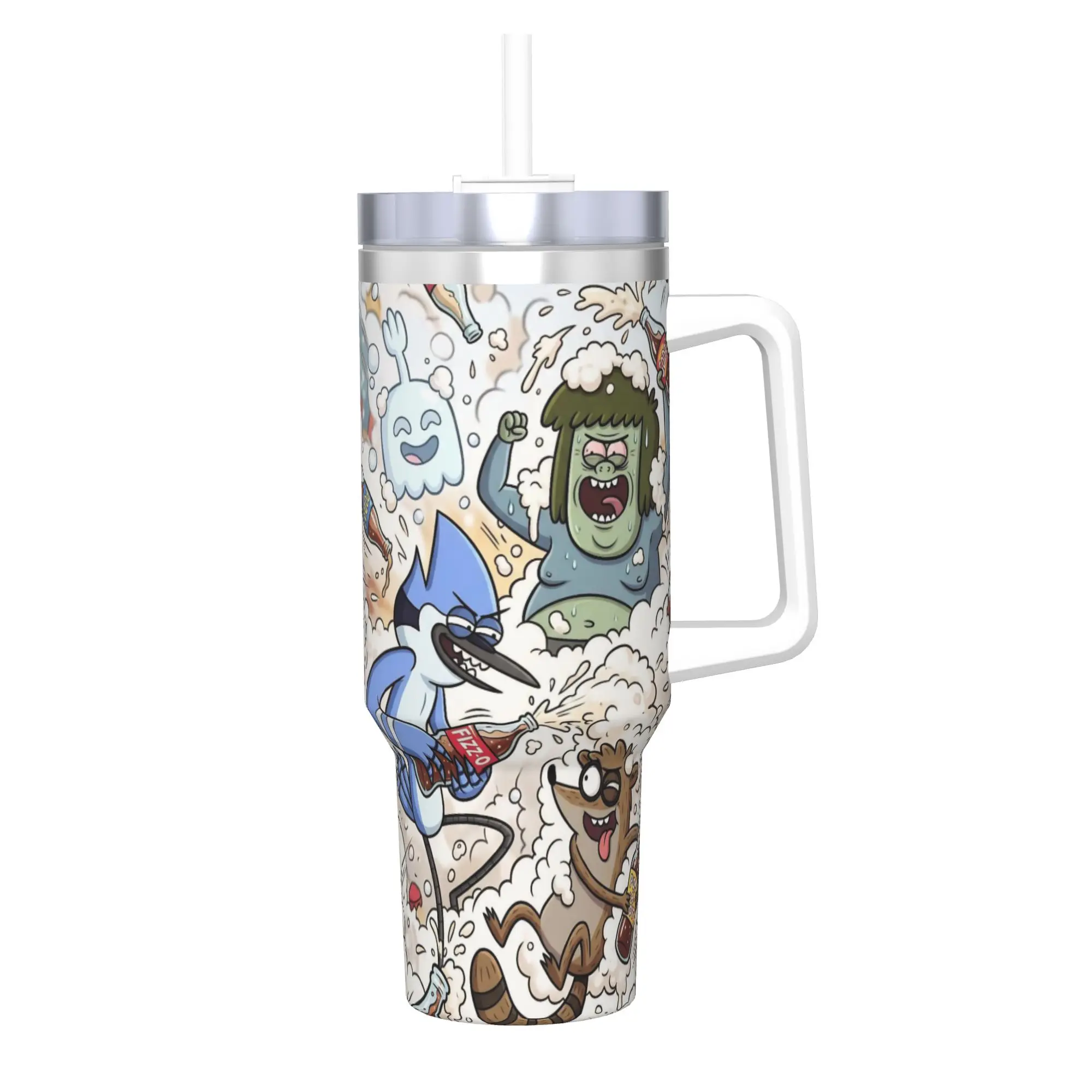 Regulars Show Cartoon Character Tumbler 40oz Stainless Steel Double Wall Vacuum Insulated  Travel Mug With Straw