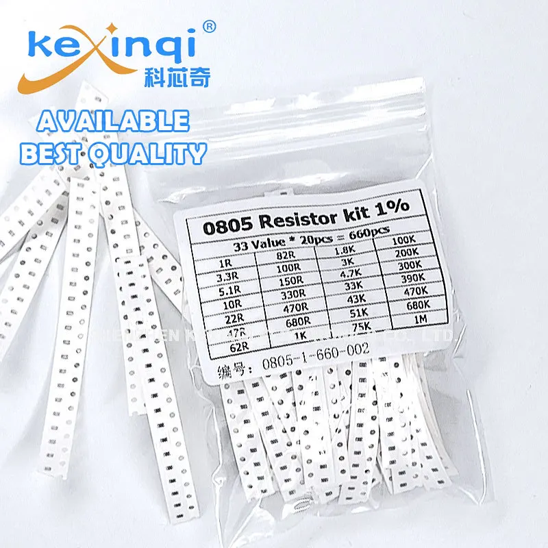 660PCS Set of Resistors 0805 SMD Resistor Assorted Kit Diy 1% 1 Ohm-1M Ohm Sample Bag Resistance 33 Values X 20pcs 3.3 10 47 R K