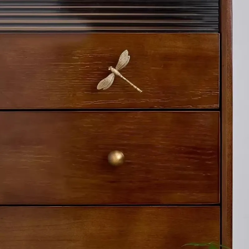 Retro Dragonfly Brass Handle Vintage Single Hole Shoe Cabinet Door Knobs Gold Furniture Hardware Cupboard Wardrobe Drawer Pulls