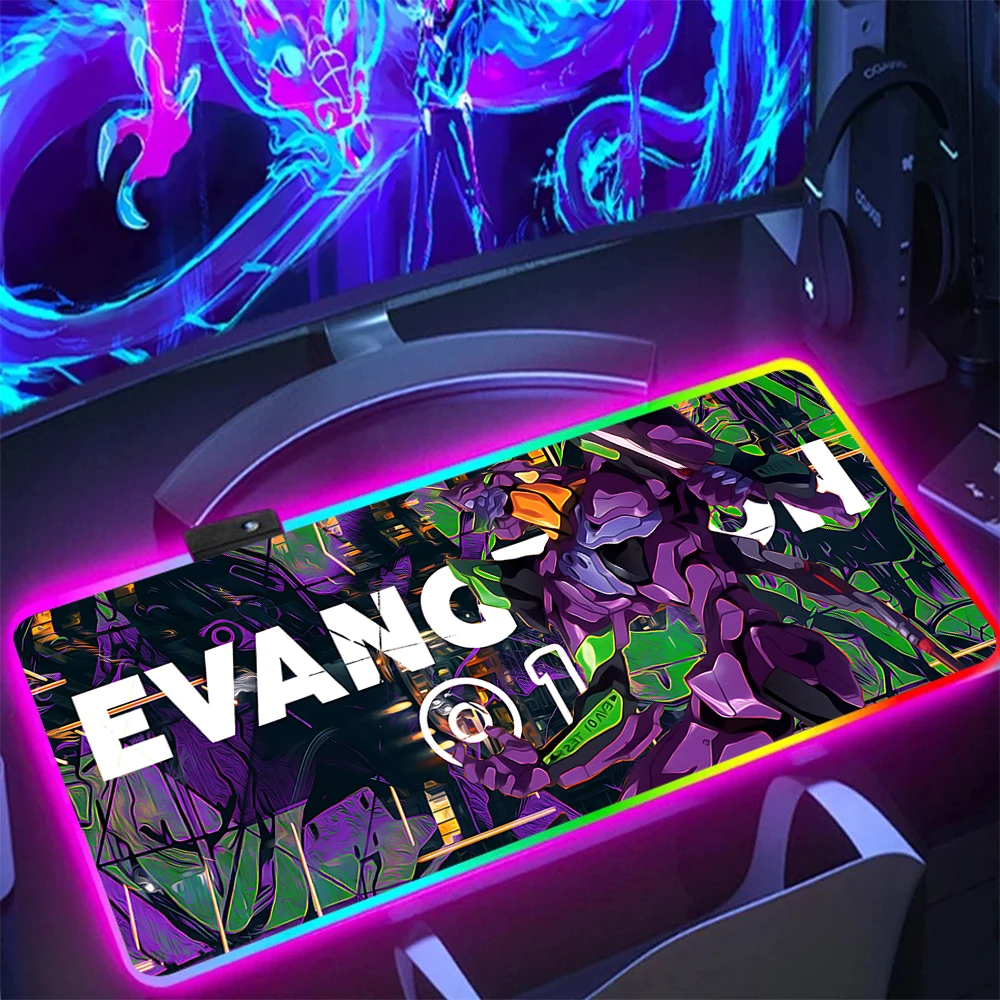 GENESISES EVANGELIONS EVAS RGB Pc Gamer Keyboard Mouse Pad Mousepad LED Glowing Mouse Mats Rubber Gaming Computer Mausepad