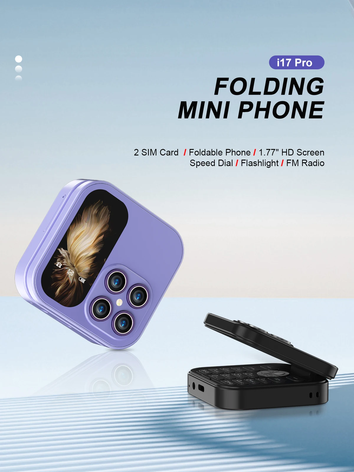 SERVO I17 PRO Mini Foldable Mobile Phones 1.77' Display 2G GSM Speed Dial Cell Phone Dual SIM Blacklist Magic Voice Flashlight