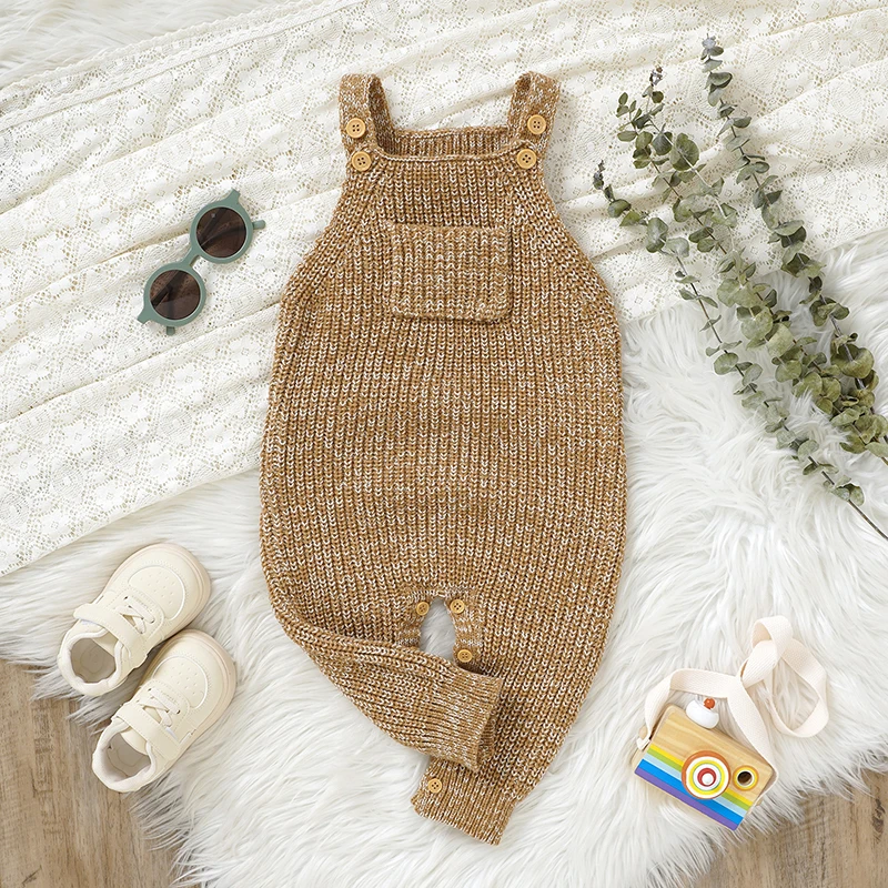 Strick-Overalls für Babys, Jungen, Herbst und Winter, ärmellos, quadratischer Ausschnitt, Tank-Strampler, Overalls, Neugeborene, Kleinkinder, warmes Outfit für 0–18 Monate