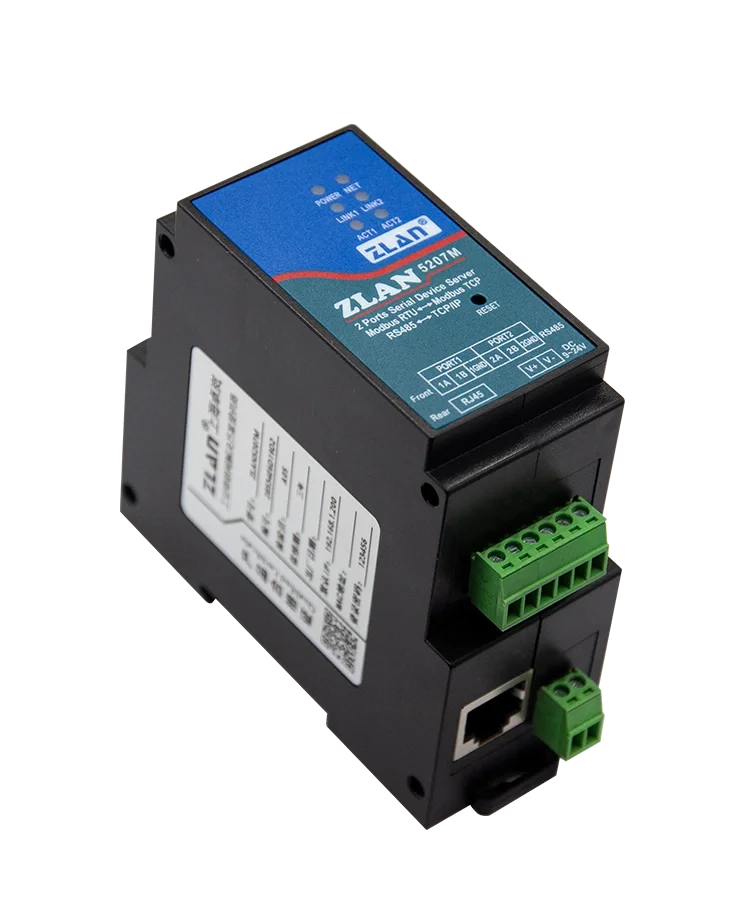 이더넷 TCP IP Modbus 게이트웨이 RTU to TCP MQTT, Json 컴퓨팅, 딘 레일 산업용 모듈 변환기, ZLAN5207M, RS485, 2 포트