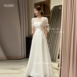 OLOEY Simple A Line Korea Wedding Dresses Photoshoot Short CustomisedSleeves O-Neck  Satin Bridal Gowns Mariage Floor Length