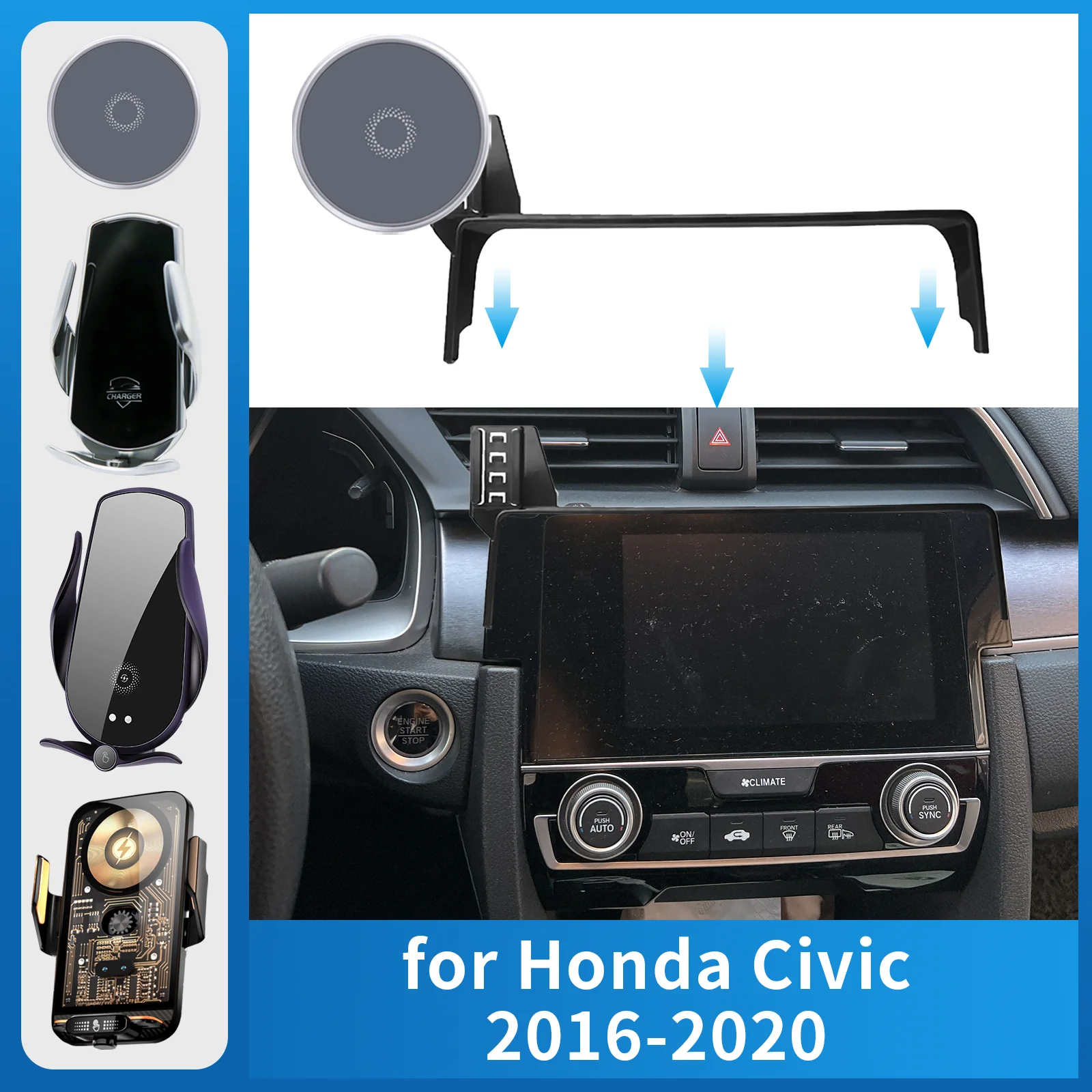 

for Honda Civic 2016-2020 Hatchback TYPE RCar Phone Holder Screen Fixed Navigation Bracket Base Wireless Charging