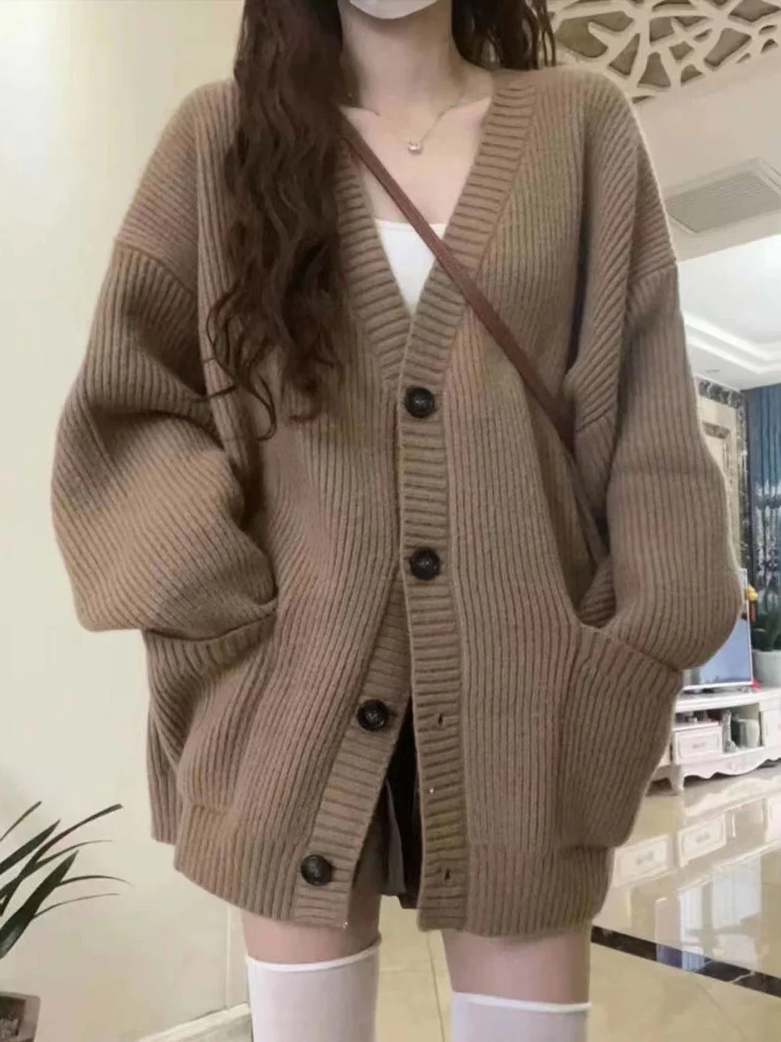 

Loose Open Cardigan Women Knitted Sweater Coat Long Sleeve V Neck Autumn Winter Fashion High Quality