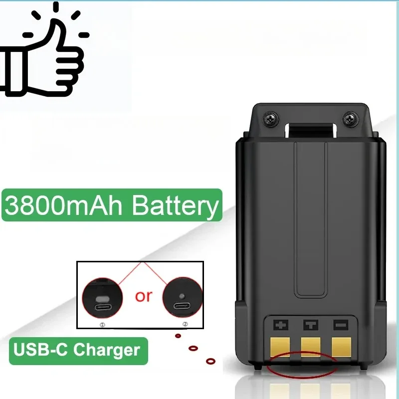 7.4V 3800mAh Baofeng UV-5R Battery TYPEC Enlarge USB Replacement Battery BF-F8HP Radio BL-5/BL-5L UV-5RA GT-5R UV-5X3 UV 5R