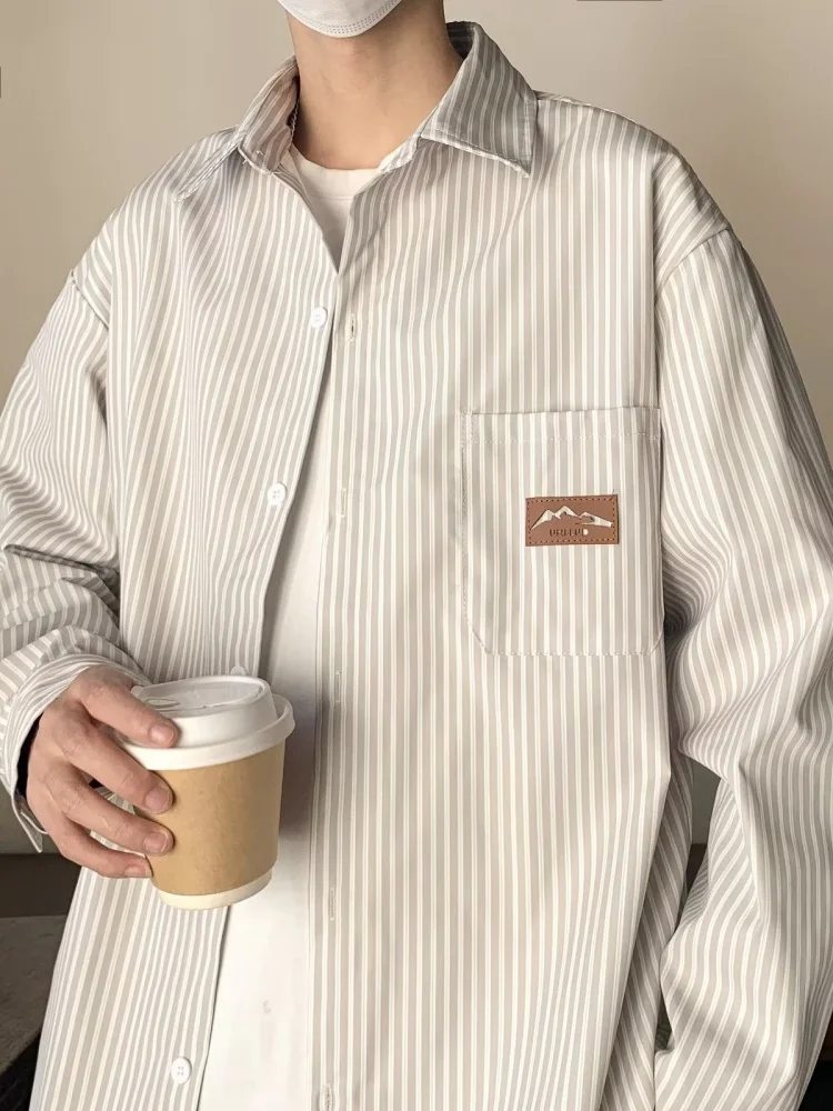 

Men's Loose Fit Long Sleeve Striped Shirt Casual Cityboy Style Spring Autumn Outerwear Polyester Fiber Cool Sensation