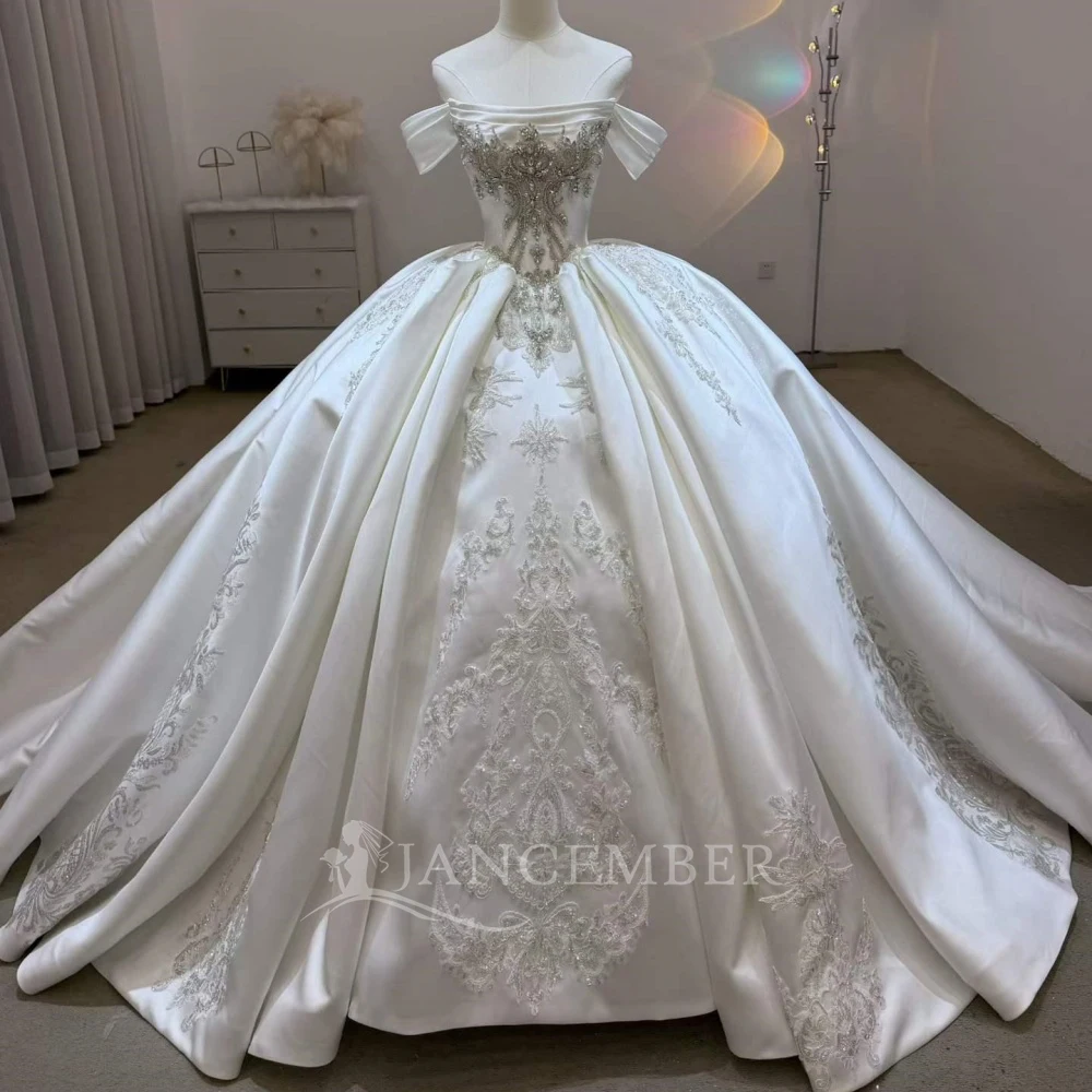 

Customized 2026 Scoop Neck Church Wedding Dress Short Sleeve Robe Lace Beading Bride Dress Ball Gown Women Vestidos de novia