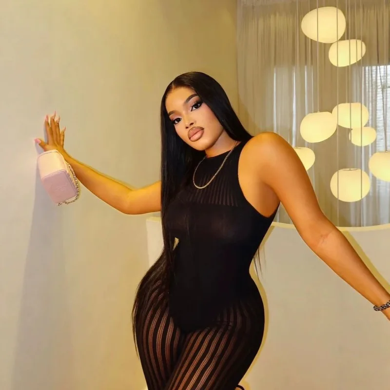 Women Halter Mesh Cutout Backless Bodystocking Pants Sexy Nightclub Outfit