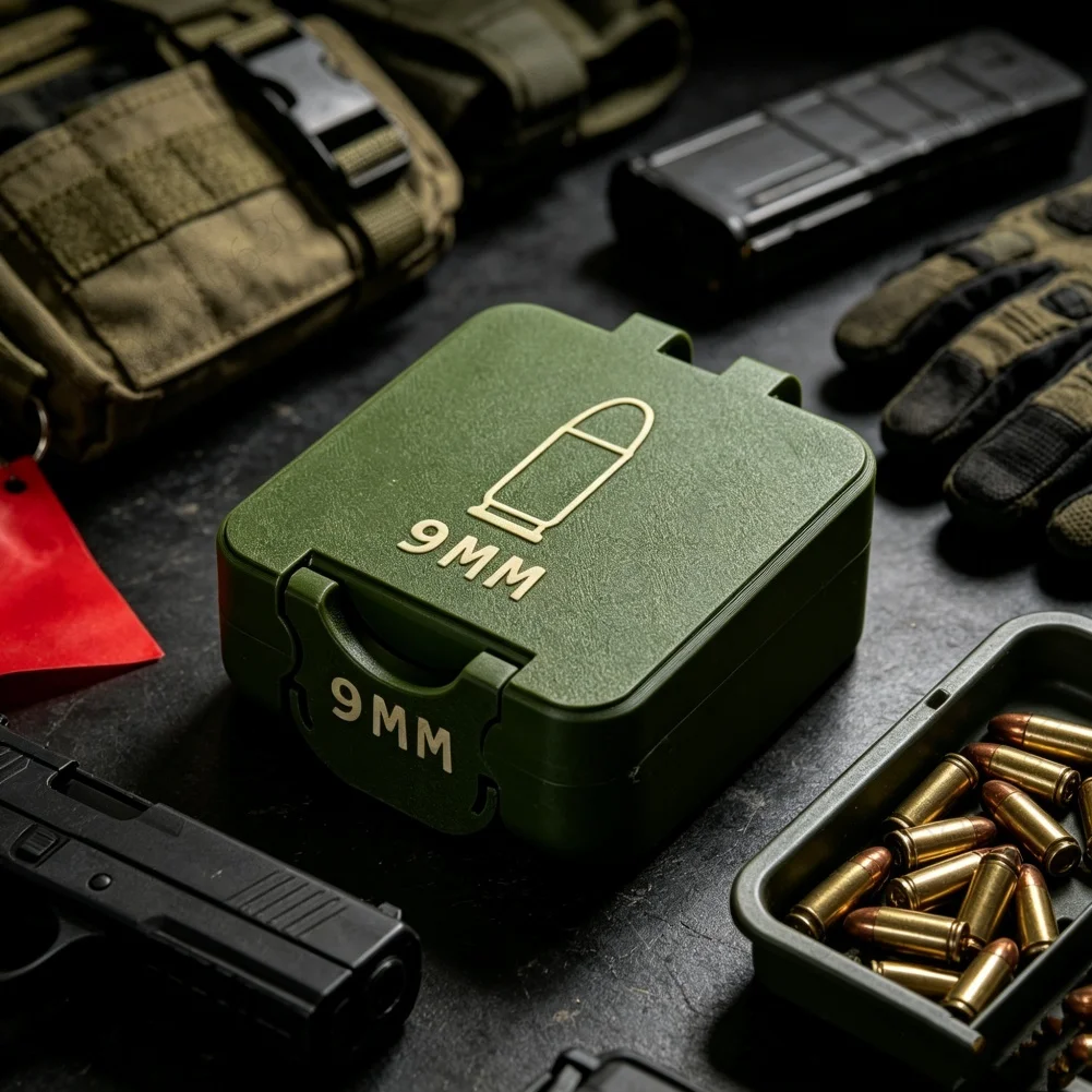 3D Printed 9mm 25 Capacity Storage Box Portable Pocket Bullet Case for Desktop Collection&Shooting Range Perfect Gift for Boys