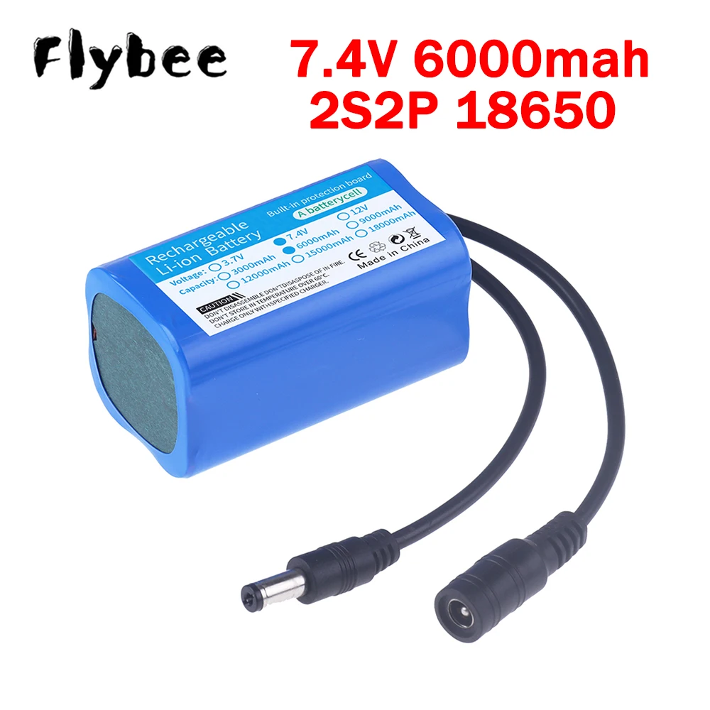 

7.4V 18650 Rechargeable Battery 2S 6000mAh Li-ion Battery For T188 T888 2011-5 V007 C18H18 RC Fishing Bait Boat,Outdoor LED Lamp