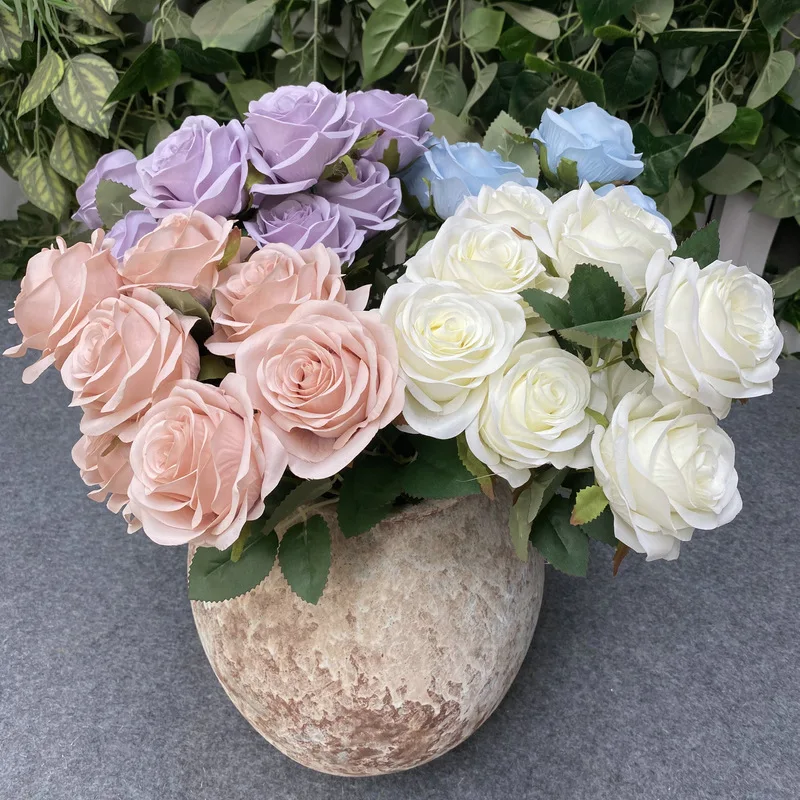 1PCS/42CM Large Rose Multi-color Silk Artificial Flower 9 Heads Diameter 8CM Flower Bouquet Bridal Home Wedding Decoration Props