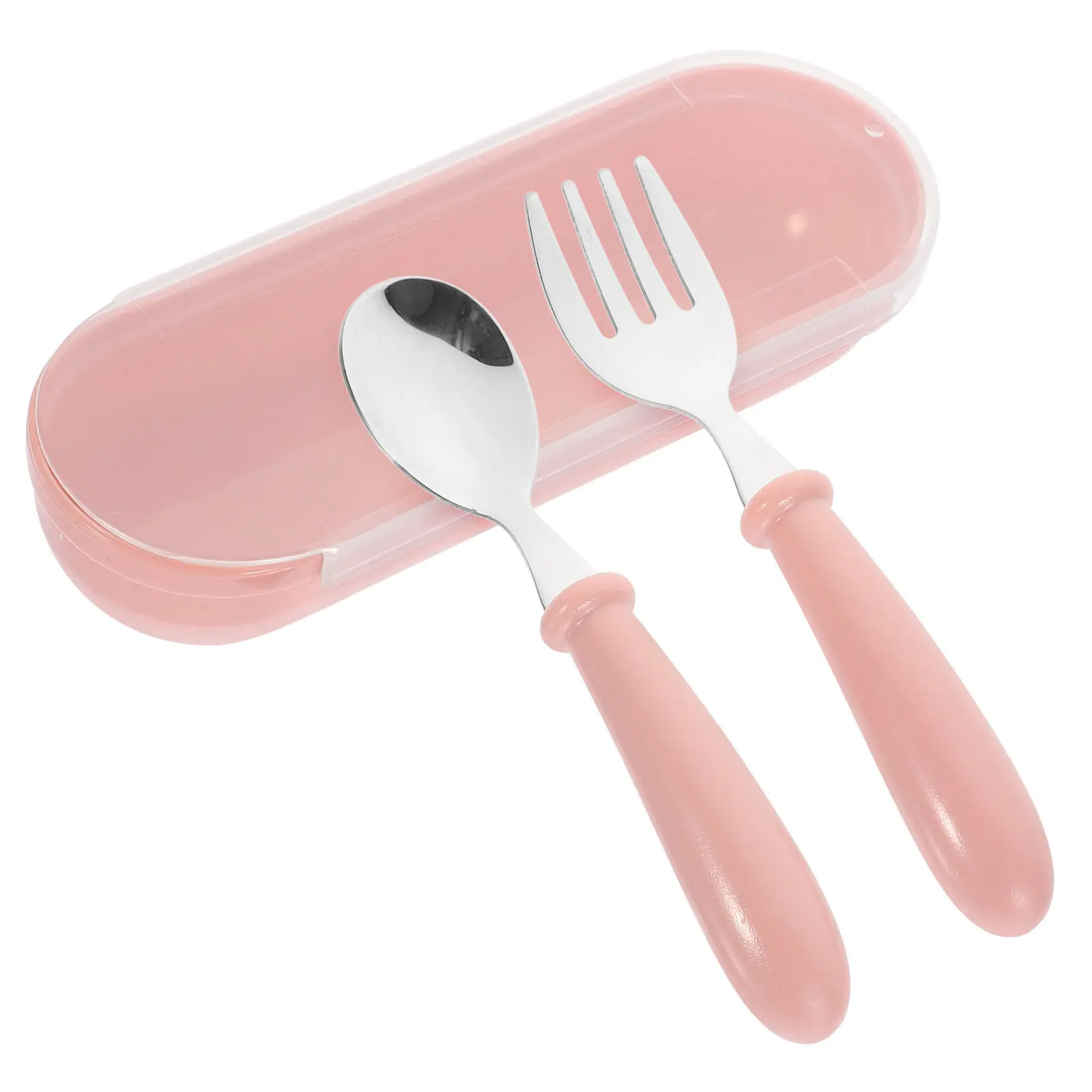 

1Set Kids Utensils Set Stainless Steel Spoon Fork with Soft Plastic Handle for Toddlers 2 Years Old Comfortable Size Safe Non