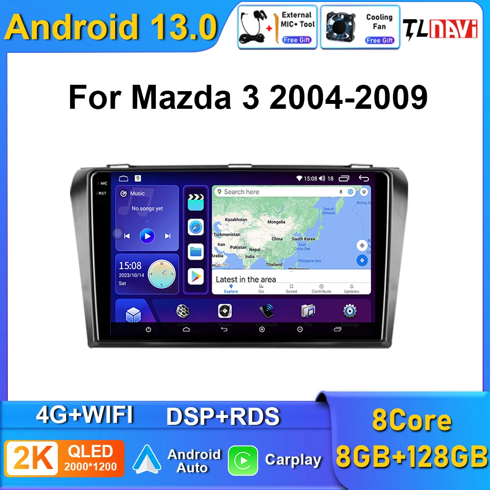 

9Inch 2K Screen Android Auto System Multimedia Player Carplay For MAZDA 3 2004 2005 2006 2007 2008 2009 Car Radio GPS Navigation