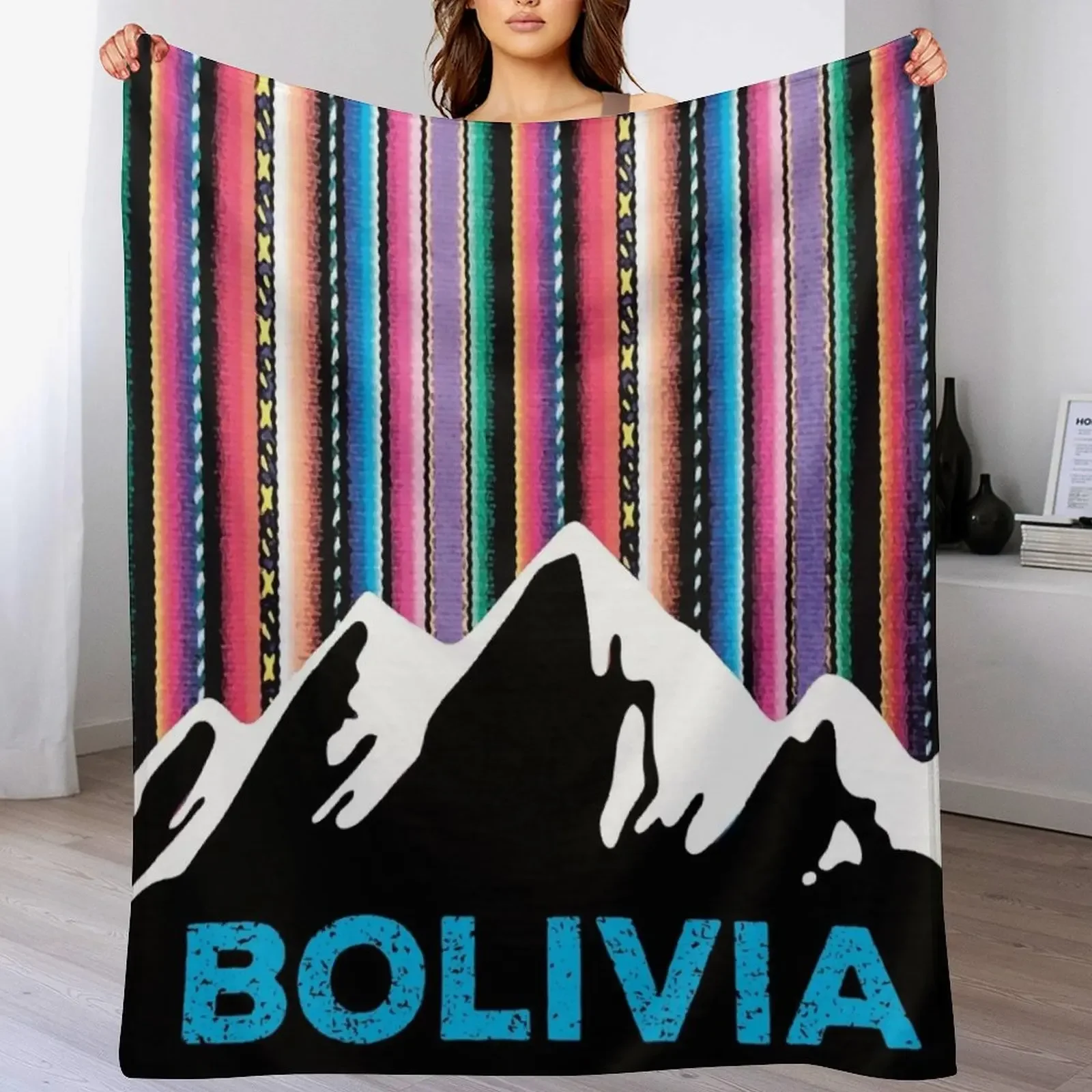 

Andean Bolivian mountains and colorful aguayo sky Throw Blanket Kid'S Custom Nap Summer Beddings Blankets