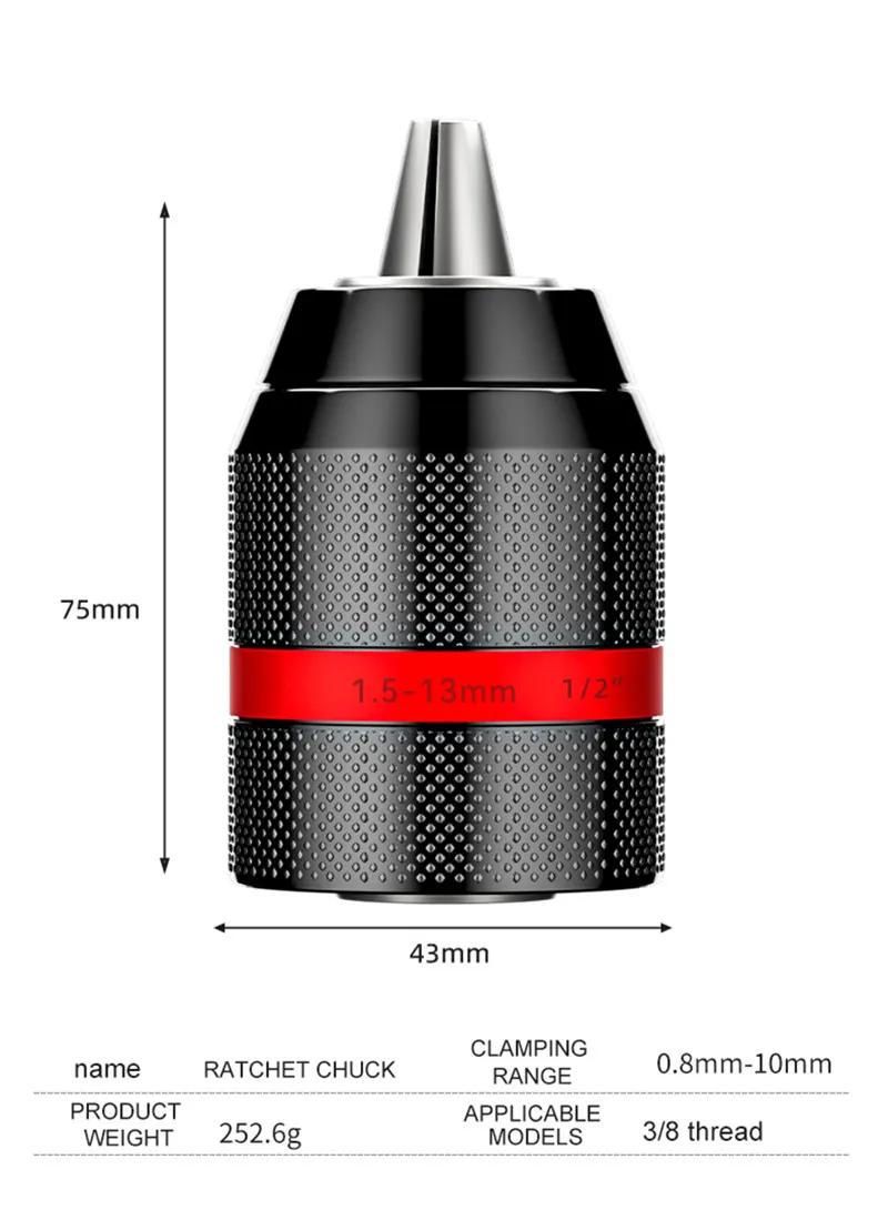 Selbstsichernder Metall-Bohrfutteradapter, schlüssellos, 10mm 13mm, Schnellwechsel-Adapter, 1/2 3/8 UNF, für Schlagbohrmaschinen und Elektrohämmer – Detail 6