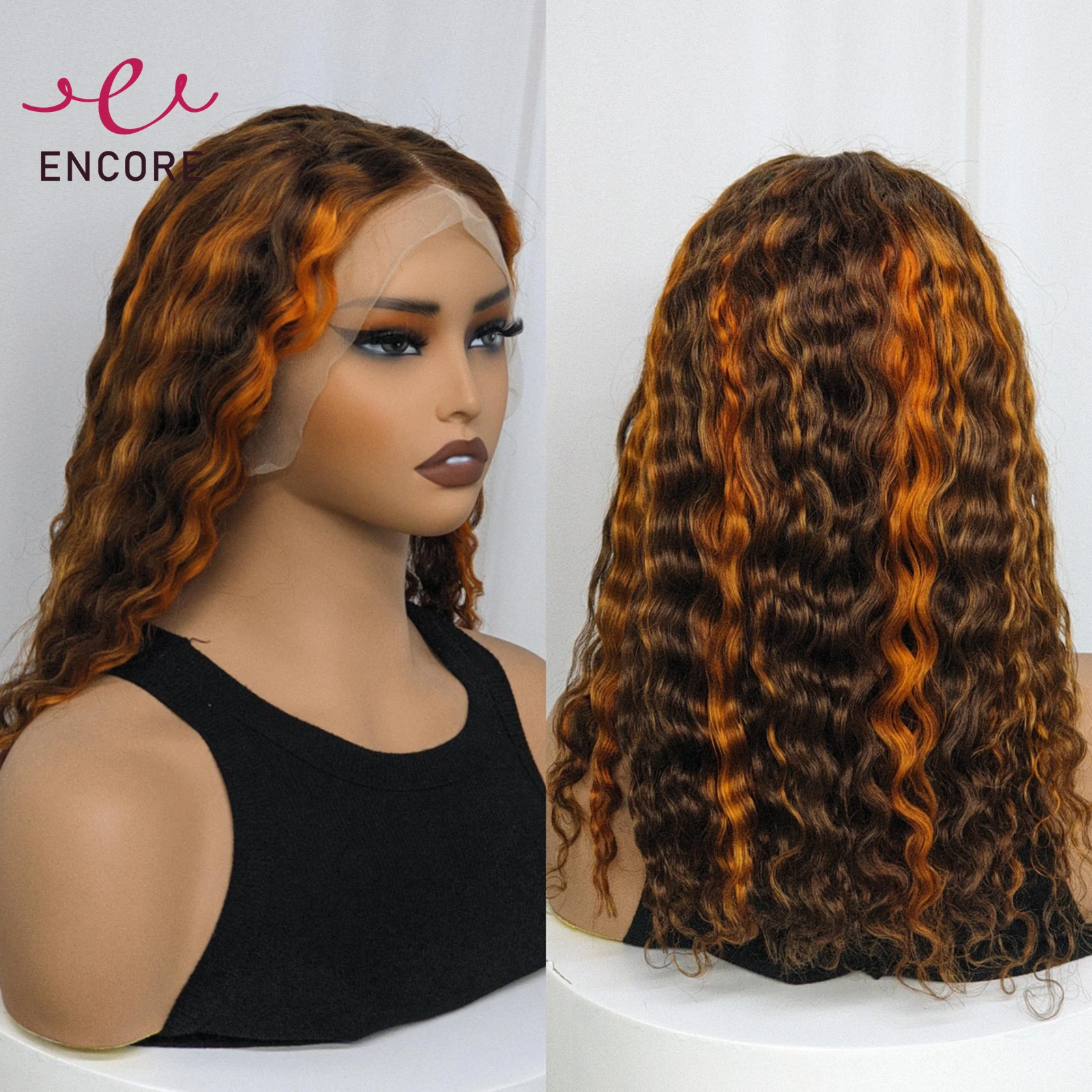 

200% Density 16 Inch Human Hair Wig Transparent 13x4 Lace Frontal Bob Wigs P4-350 Color Water Wave Curly Brazilian Remy Hair Wig