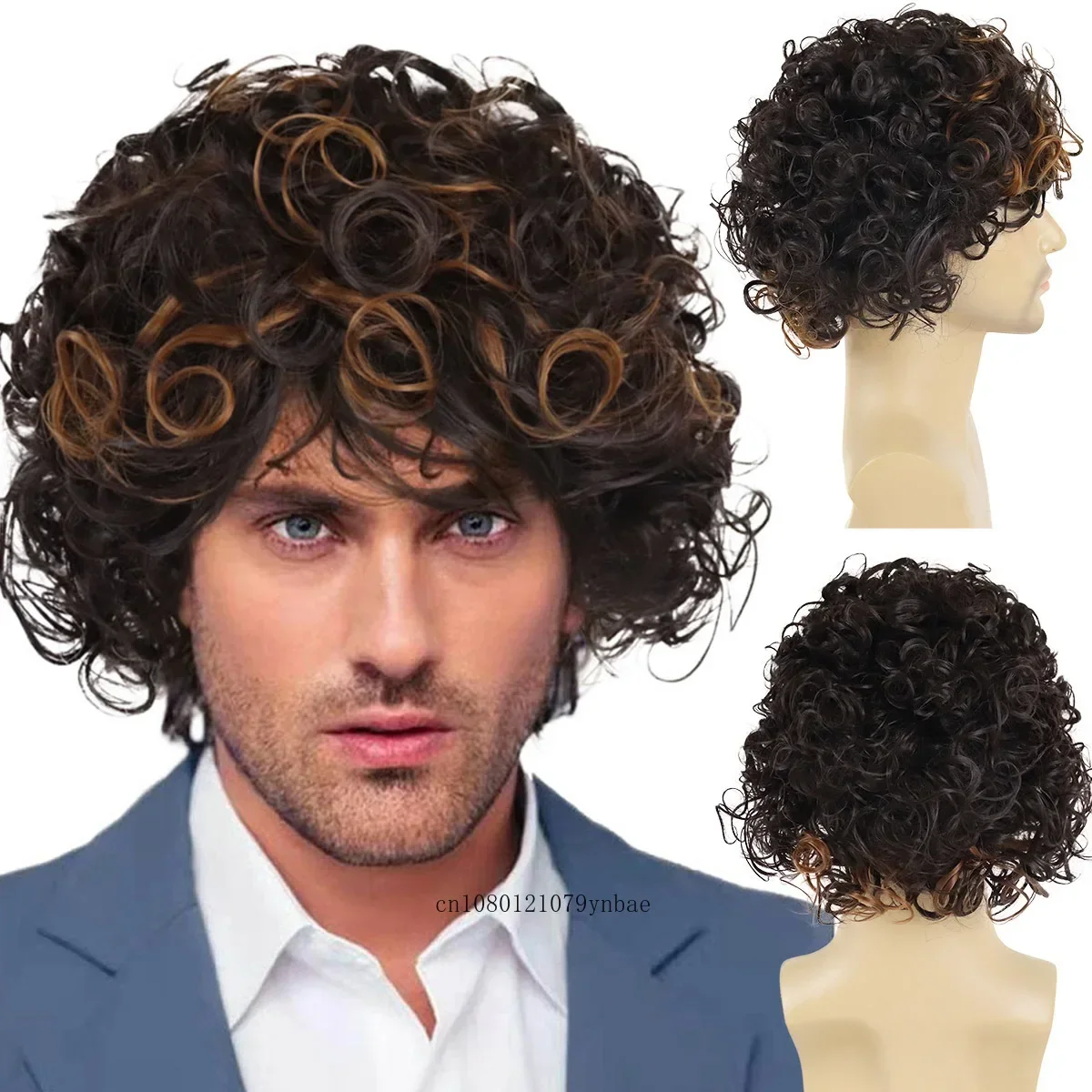 

Афро-кудрявый синтетический черный смешанный блондин-парик для мужчин, короткие необычные забавные парики, высокотемпературное волокно, повседневный косплей, вечеринка, Хэллоуин