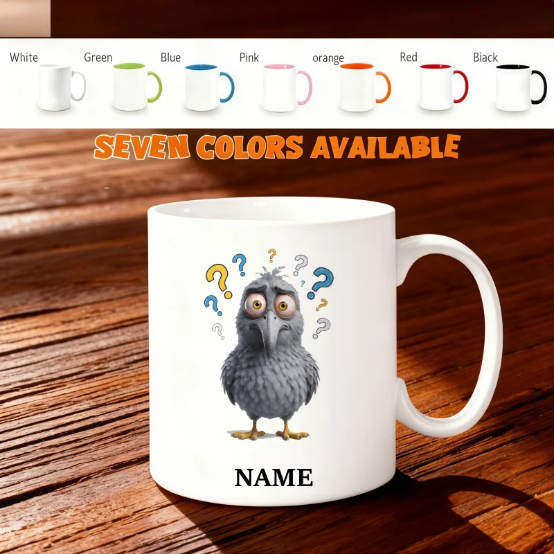 Custom Ceramic Mug with 'Confused Crow' Design - Dishwasher & Microwave Safe Coffee Cup, Ideal Birthday, Thanksgiving & Holiday