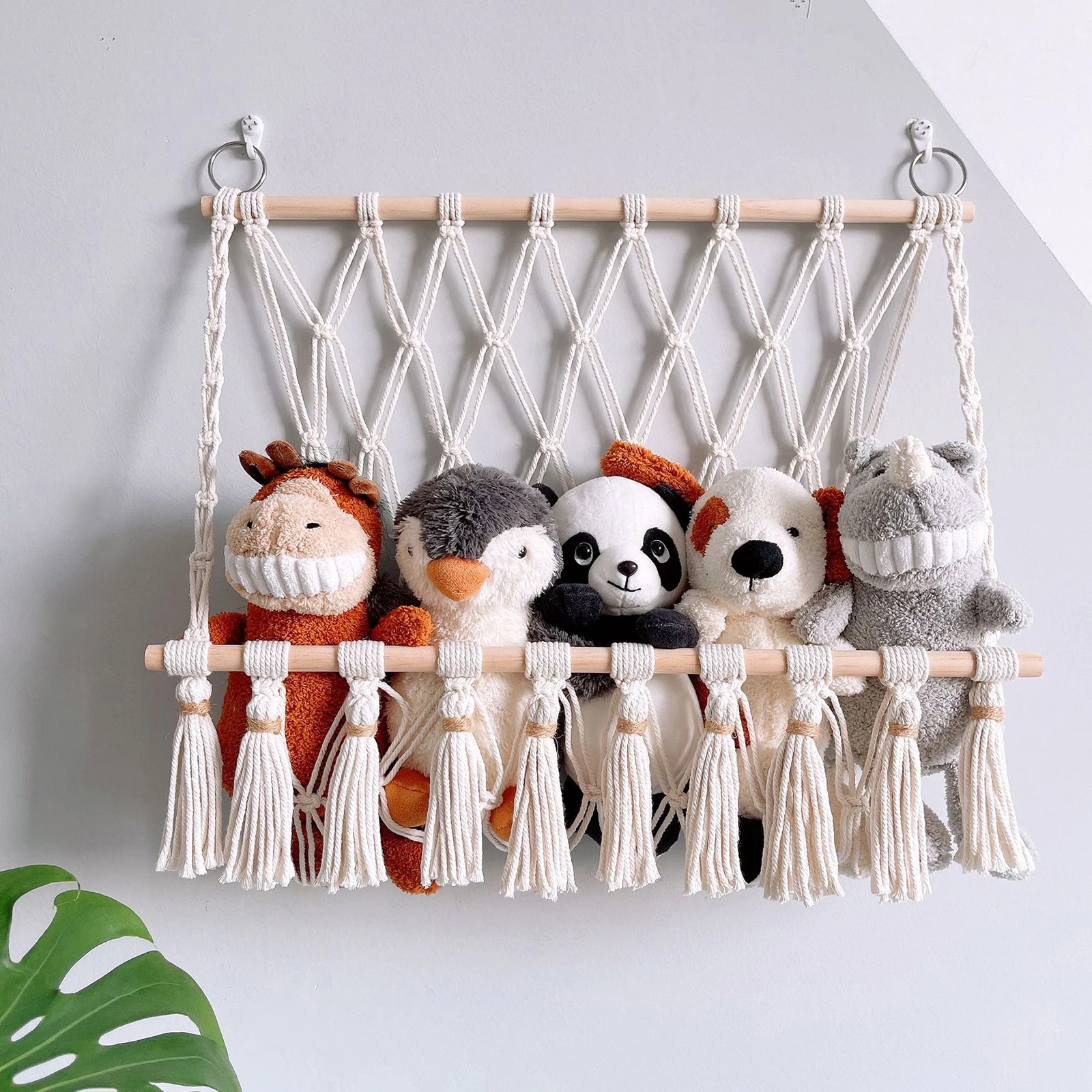 Stuffed Animals Hammock Tapestry Boho Macrame Easy to Install Soft Plush Toys Holder Net for Playroom Bedroom