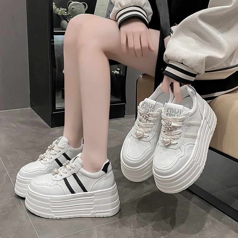 8cm 2024 Air Mesh Mary Jane Summer Skateboard shoes Women Shoes Hook rhinestone Platform Wedge Round Spring Fashion Casual shoes