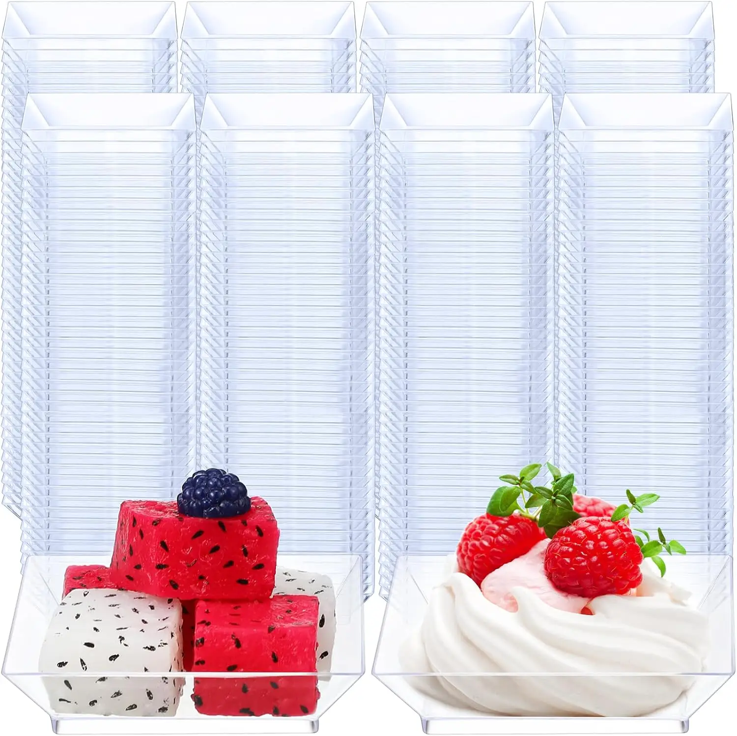 

500 Mini Square Disposable Plates 2.5 Inch Clear Plastic for Dessert Appetizer Salad Party Serving