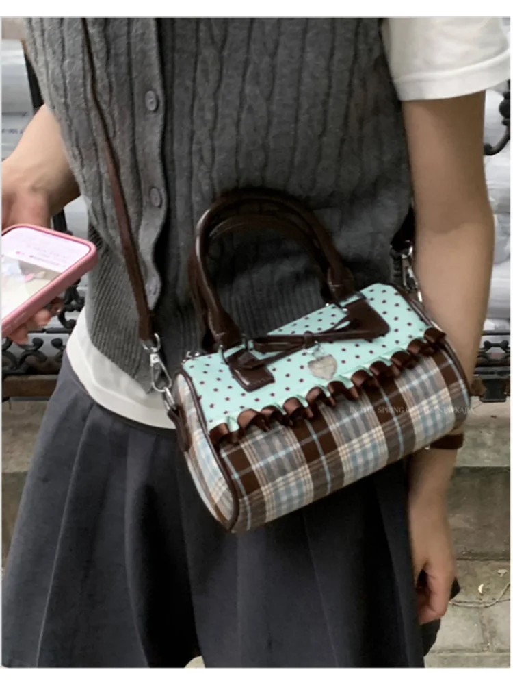 Sweet Korean Campus Girls Cake Handbag Mint Green Brown Romantic Pentagram Cute Checkered Lolita Pu Kawaii Women Shoulder Bag