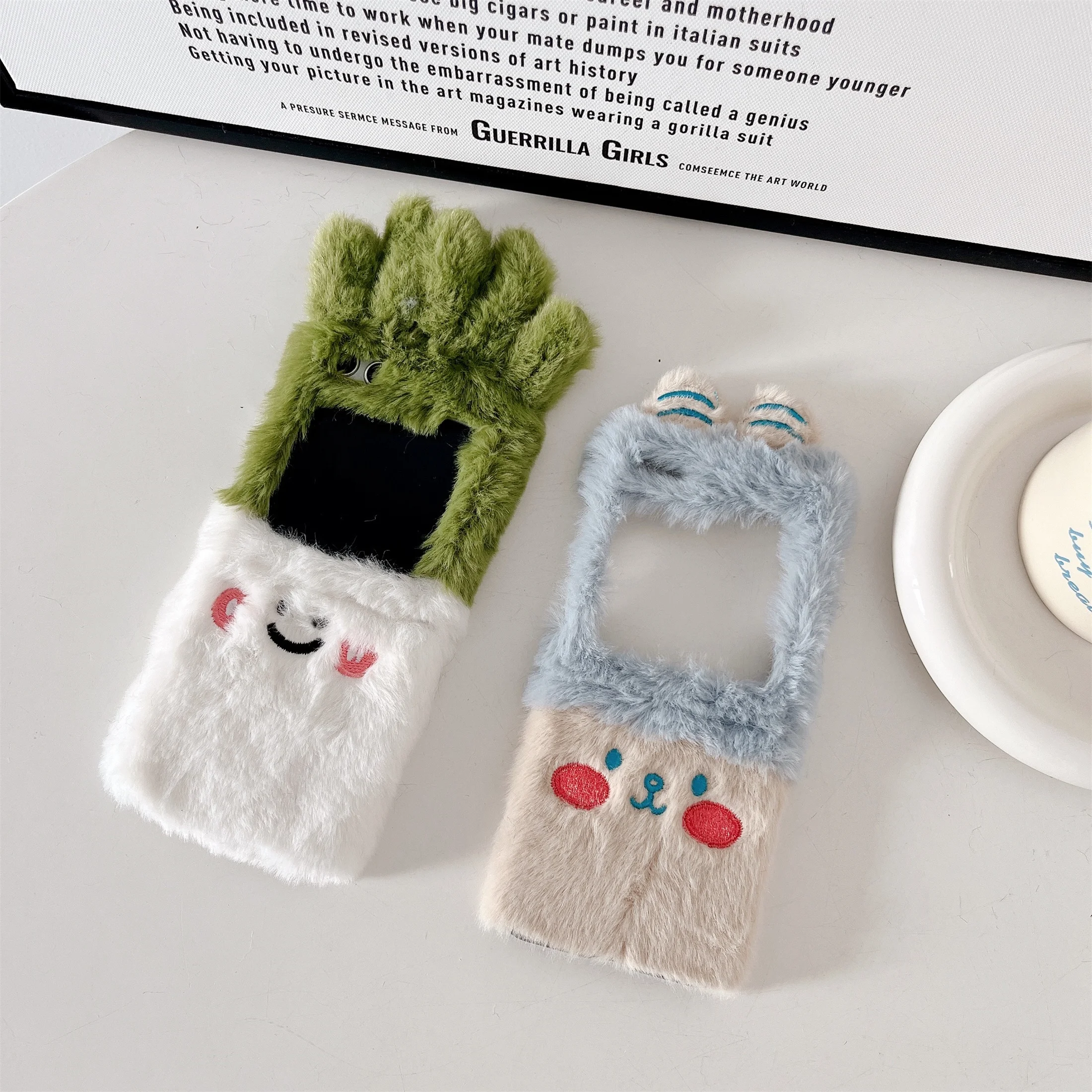 3D Cute Cartoon Doll Plush Fur Phone Case For Samsung Galaxy Z Flip 3 4 5 5GCase Hard Protective Cover